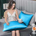 Mulberry Silk Pillowcase for Hair and Skin,King Size Cooling Silk Pillow Case with Hidden Zipper,Allergen Proof Dual Sides Soft Breathable Smooth Silk Pillow Cover for Women(King,Ice+ Blue)