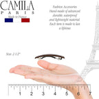 Camila Paris CP3075 French Hair Barrette Clip for Girls, Set of 2 Brown Rubberized Metal Clasp Strong Hold Grip Hair Clips for Women, No Slip Durable Styling Girls Hair Accessories, Made in France