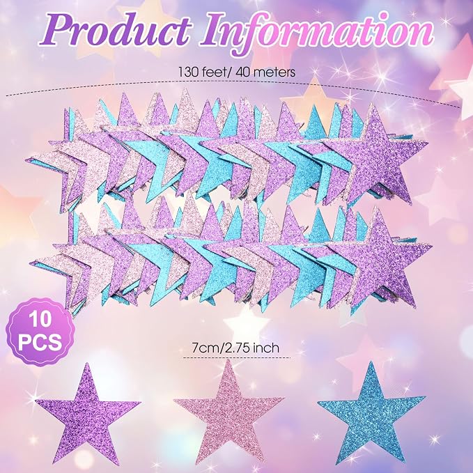 Patelai Glitter Star Garland Banner 2026 Graduation Decor 130 Feet Star Hanging - Image 2
