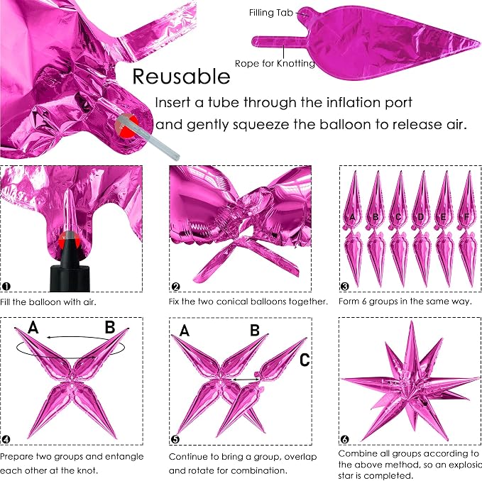ZAKVOOR 60 Pcs Star Balloons 12 Spike Foil Explosion Party Decoration Balloons - Image 3