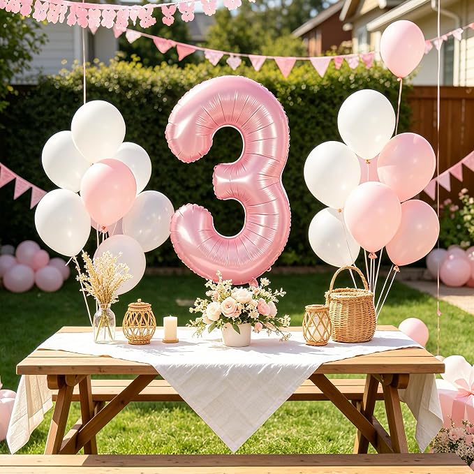TONIFUL 40 Inch Pastel Pink Number 3 Balloons Large Foil 3rd Birthday Decor | - Image 7