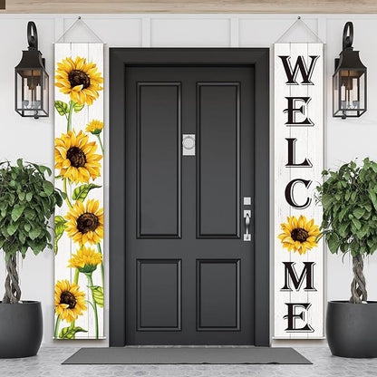 Tatuo Sunflower Welcome Hanging Banners Summer Porch Banners Flags Spring Door by Tatuo