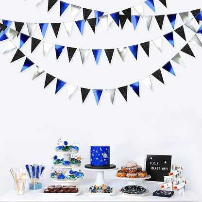 30Ft Navy Blue Black and Silver Party Decorations Royal Blue Triangle Flag - Image 3