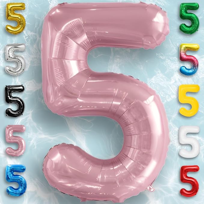 Pink Pearl Number Balloon 5 Mylar Foil Macaron Balloons 16 Inch - Image 5