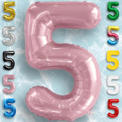 Pink Pearl Number Balloon 5 Mylar Foil Macaron Balloons 16 Inch - Image 5