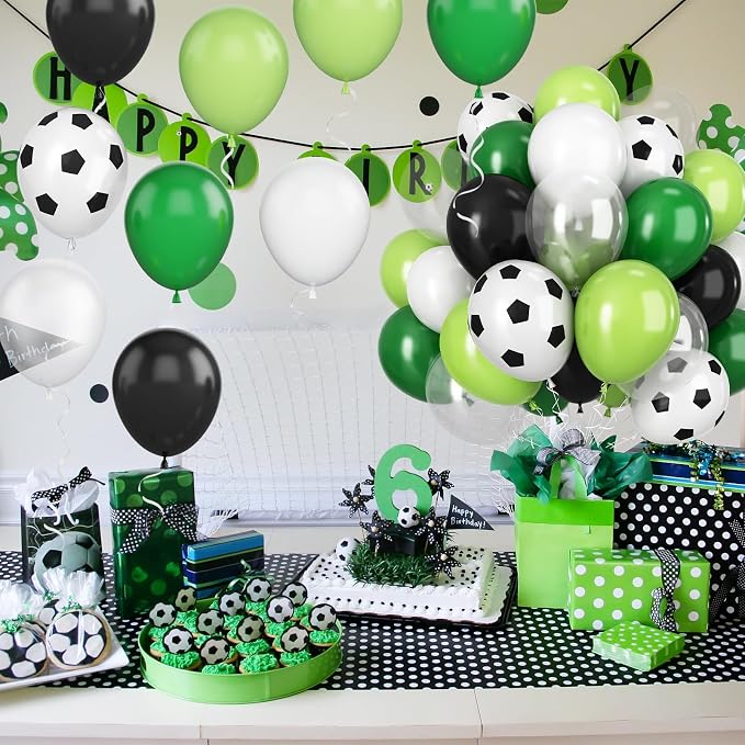 Soccer Birthday Party Balloons, 12 Inch Soccer Printed Balloons Dark Green and - Image 4