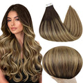 Full Shine Invisible Tape in Hair Extensions 20Inch Color 2/8/27 Brown Roots to Blonde and Brown 20Pcs 50G Balayage Remy Tape Extensions Seamless Skin Weft Real Human Hair Straight for Bridal