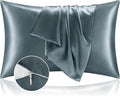 BEDELITE Satin Pillowcase with Zipper 2 Pack, Space Grey Pillow Cases Standard Size, Super Soft and Cooling Similar to Silk Pillow Cases, Gift for Women Men(20x26 Inches)