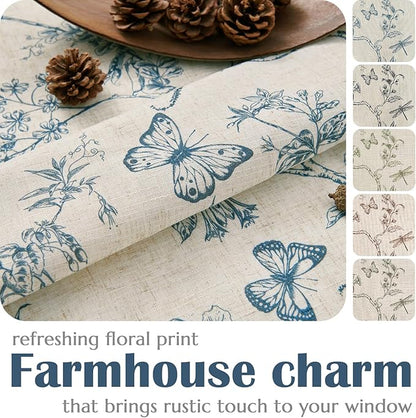 Blue Floral Linen Lined Curtains Rod Pocket 50W X 90L 2 Panels | Charlotte - Image 6