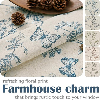 Blue Floral Linen Lined Curtains Rod Pocket 50W X 84L 2 Panels | Charlotte - Image 5
