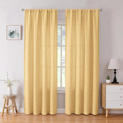 Tollpiz Linen Curtain Living Room Rod Pocket Semi Sheer Curtains Burlap Light by Tollpiz