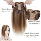 Hair Toppers for Women Real Human Hair No Bangs, 13 * 15 cm Larger Silk Base 150% Density Clip In Topper Hairpieces, Wiglet Top Pieces Add Volume -12 Inch 4P27 Medium Brown&Dark Blonde