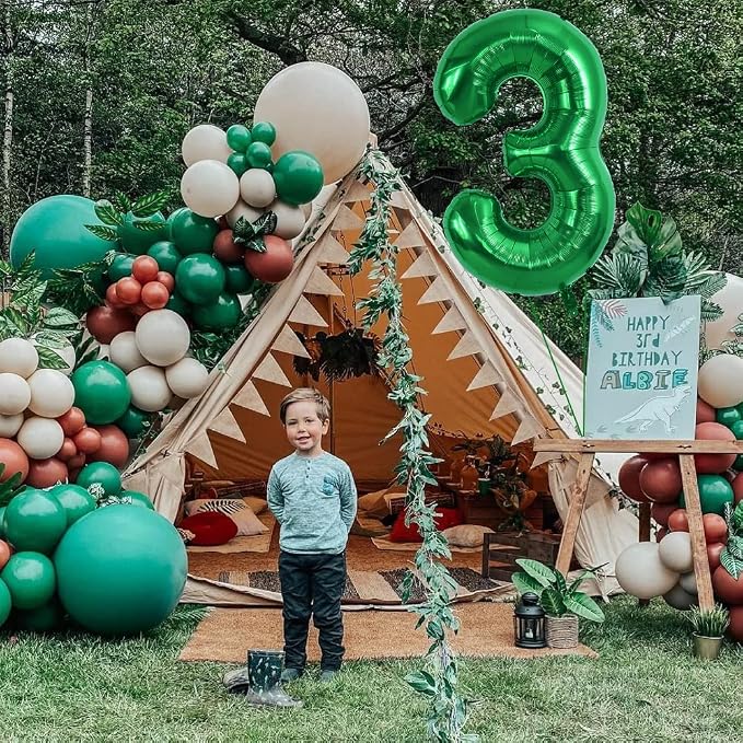 TONIFUL 40 Inch Dark Green Number 3 Balloons Large Foil 3rd Birthday Decor | - Image 6