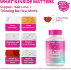 Pink Stork Postpartum Hair Loss Gummies | Biotin, Pantothenic Acid, Vitamin E, B6, B12 | Postnatal Hair Growth + Regrowth Support | Breastfeeding-Friendly | Postpartum Essentials | 60 Gummies