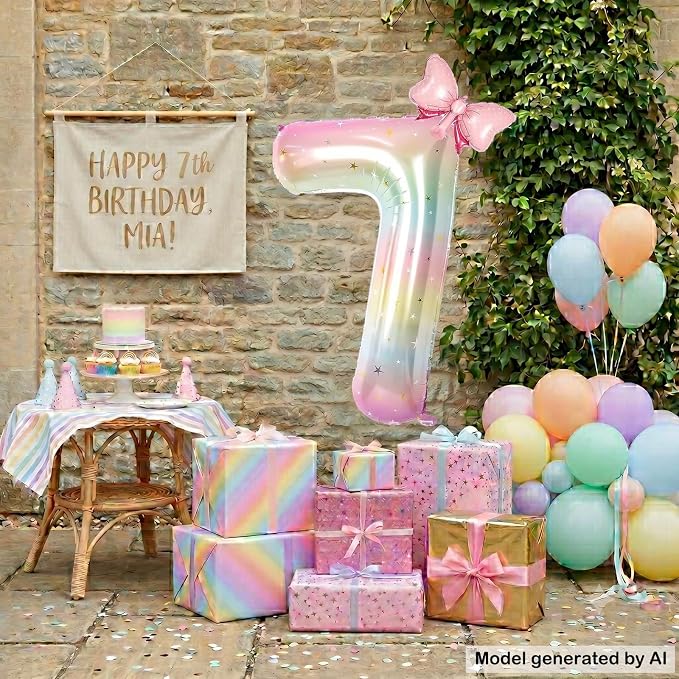 40 Inch Rainbow Number 7 Balloon Giant Foil Mylar Birthday Party Decor | Giant - Image 4