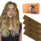 DOORES Invisi Edge Tape in Extensions Human Hair, Medium Brown Highlighted Dirty Blonde 10 Injection Tape-ins with 10 Injection Tape-ins 50g 22 Inch, Injected Tape in Extensions