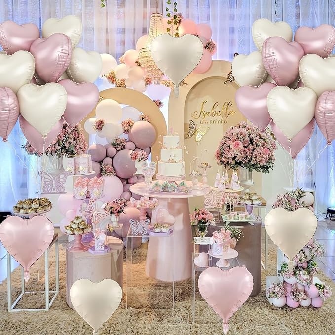 Pink White Heart Balloons, 18 Inch Baby Pink and Cream Helium Foil Heart - Image 8