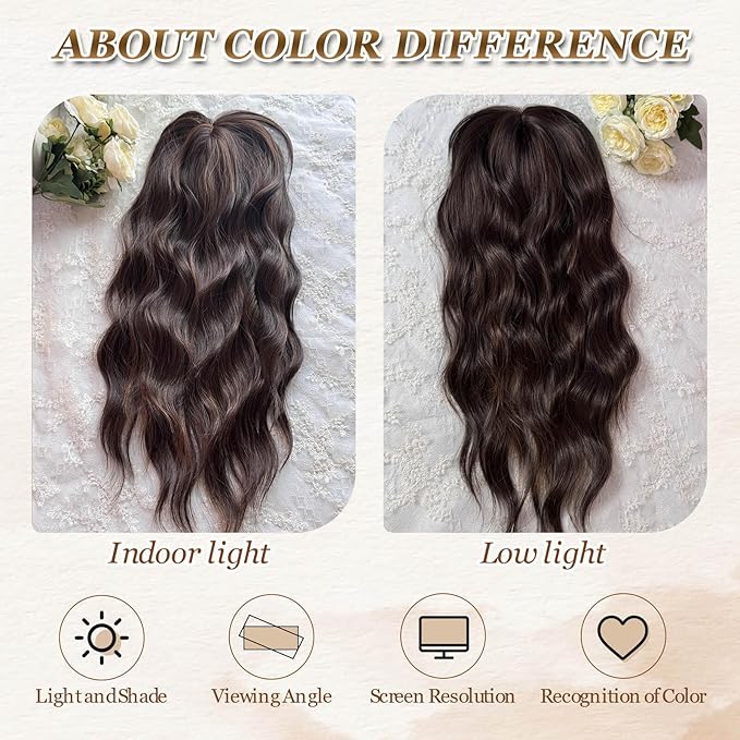 MORICHY Hair Toppers for Women Clip in Hair Topper with Bangs 20inch Medium Brown with Highlights Long Wavy Curly Synthetic HairPieces for Women