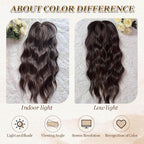 MORICHY Hair Toppers for Women Clip in Hair Topper with Bangs 20inch Medium Brown with Highlights Long Wavy Curly Synthetic HairPieces for Women