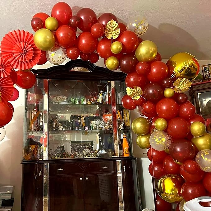 60 Pieces Balloons Red and Gold, 12 Inch Ruby Red Metallic Chrome Gold Pearl - Image 4