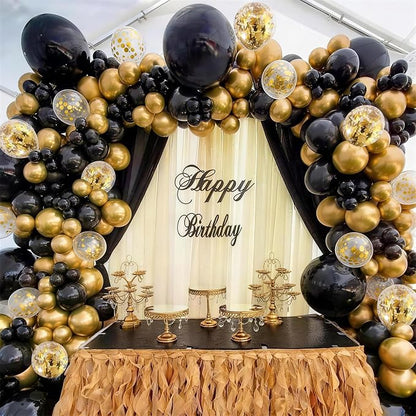 Black and Gold Balloons, 12 Inch Black and Metallic Chrome Gold Confetti - Image 4