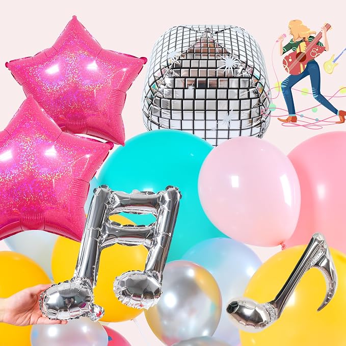 Music Fans Birthday Decoration, Laser Star, Disco Mylar Balloon - Image 7