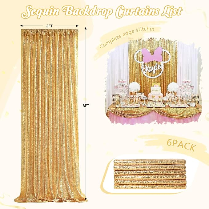 Gold Sequin Backdrop Curtain Drapes - Image 5