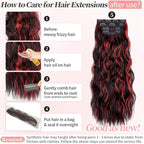 KooKaStyle Hair Extensions Black Mix Red Highlights 1B/113# Clip in Synthetic Highlight Long Wavy 4PCS Thick Hairpieces for Daily Use 24 Inch for Women