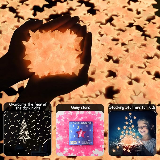 AM AMAONM 100pcs Glow in The Dark Luminous Stars Fluorescent Noctilucent - Image 4