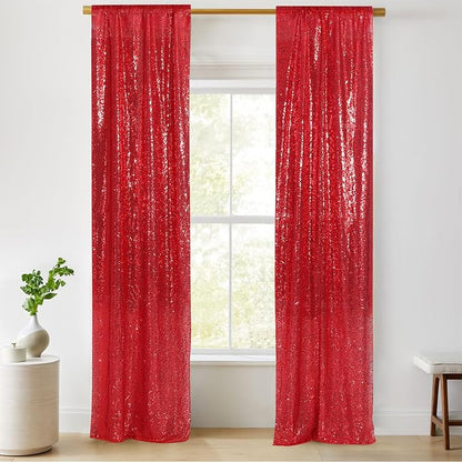PartyDelight Red Sequin Backdrop Curtains 2x8ft 2 Panels | Sparkly 3mm sequins - Image 9