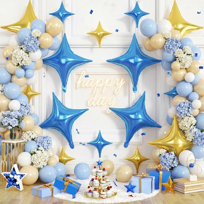 Blue Gold Star Balloons, 26 Inch and 10 Inch Gold Stars Shaped Balloon - Image 4