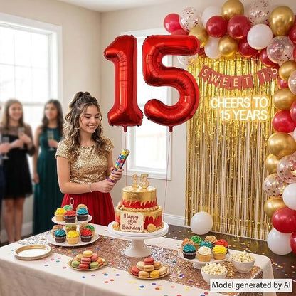 Red Number 15 Balloon 40 Inch, Foil Numeral - Image 2