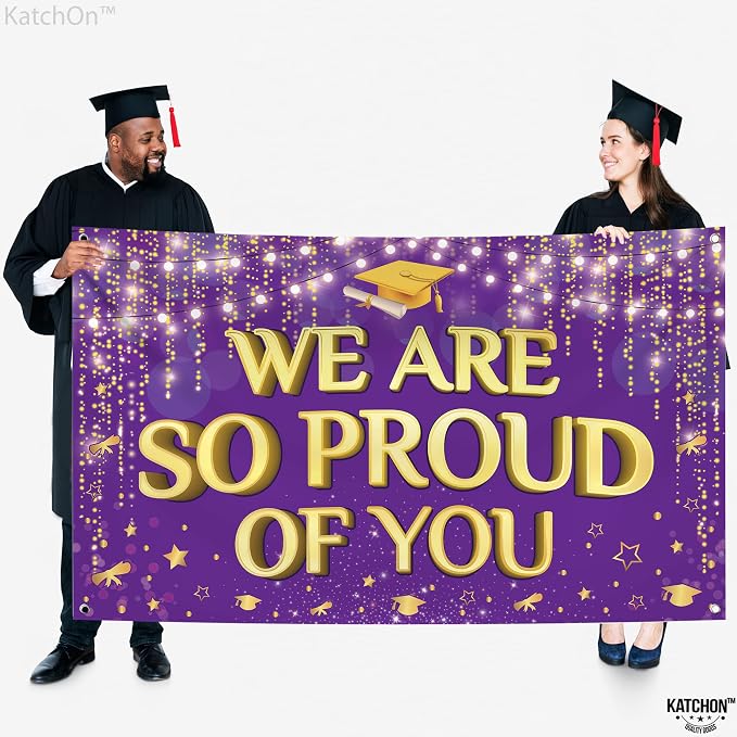 KatchOn We are So Proud of You Banner 72x44 Inch | Graduation Backdrop Purple - Image 3