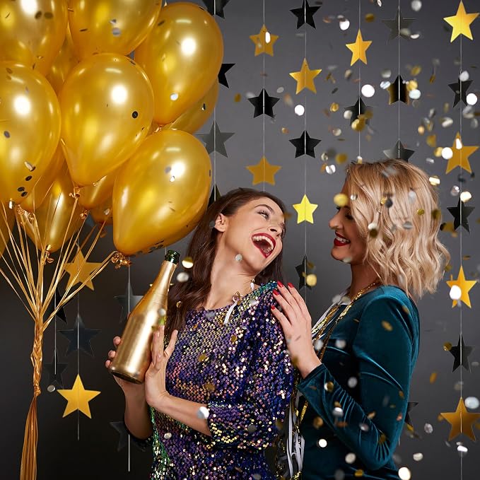 Spakon 65 Feet Glitter Star Paper Garland Banner Hanging Decoration Star - Image 4