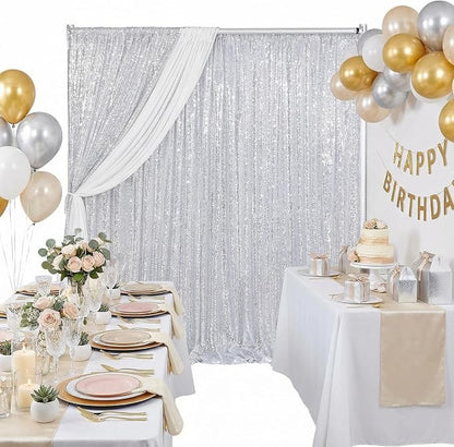 Silver Sequin Backdrop Curtains 2 Pcs 5ftx8ft Sparkle Backdrop Drapes | Glitter - Image 6