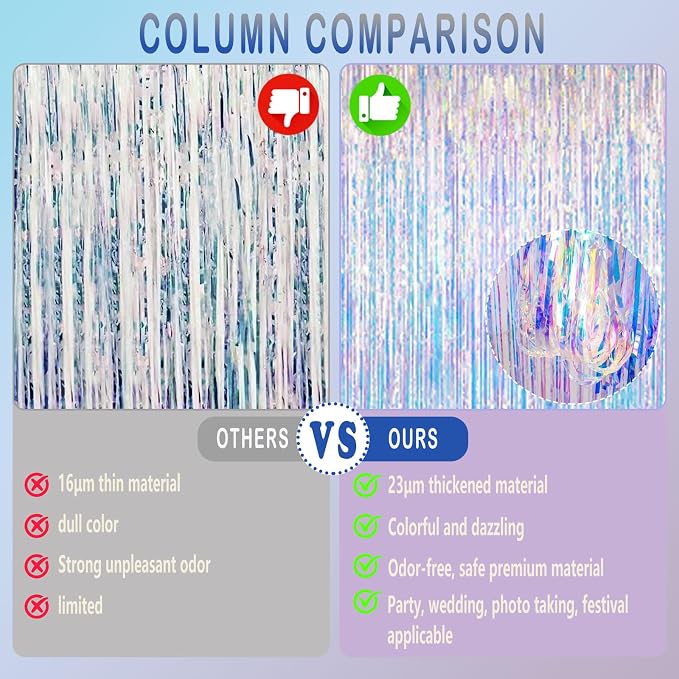 Iridescent Party Decorations Fringe Backdrop, Sparkling Holographic Foil Fringe - Image 3