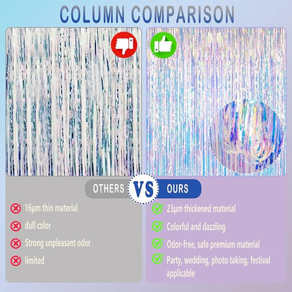 Iridescent Party Decorations Fringe Backdrop, Sparkling Holographic Foil Fringe - Image 3