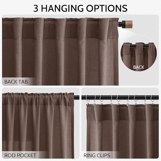 Cappuccino Linen Curtains for Living Room 98 Inches Long Light Filtering Semi - Image 2