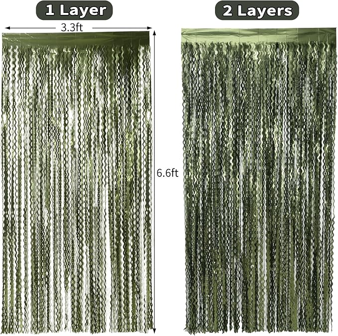 4 Pack Wavy Olive Green Streamers Backdrop Jungle Party Decorations - Image 5