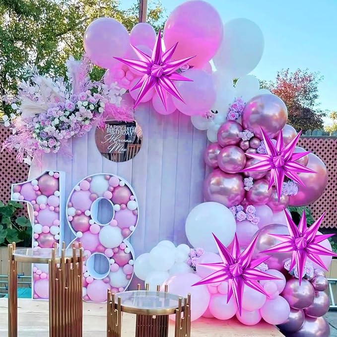 60 PCS Hot Pink Star Balloons, 12 Point cone Spike Explosion Star Foil Balloons - Image 6