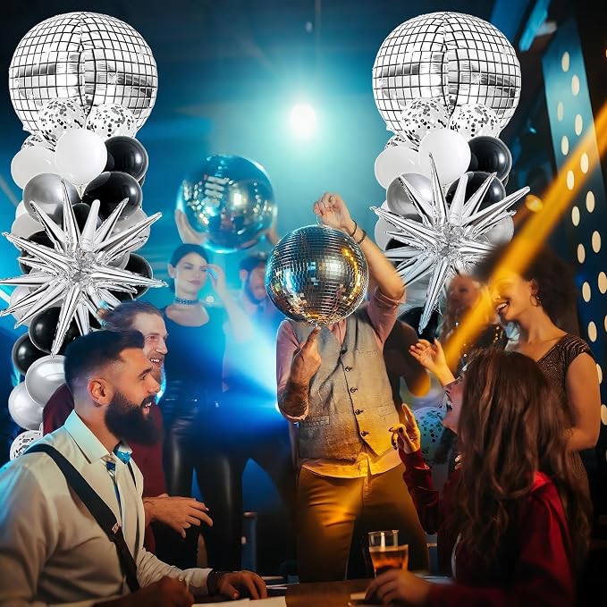 2 Sets Disco Balloon Column Stand Kits Adjustable Black and Silver Balloons - Image 8