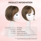 LEEONS Hair Toppers for Women with Bangs Short Bob Synthetic Pieces for Thinning Hair Side Part (Brown with Highlights)