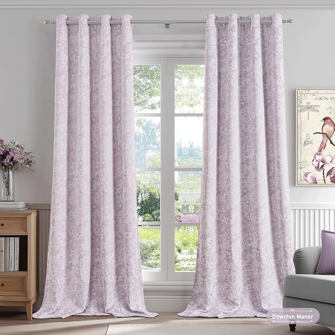 Beauoop Purple Floral Jacquard Blackout Curtains - Image 4