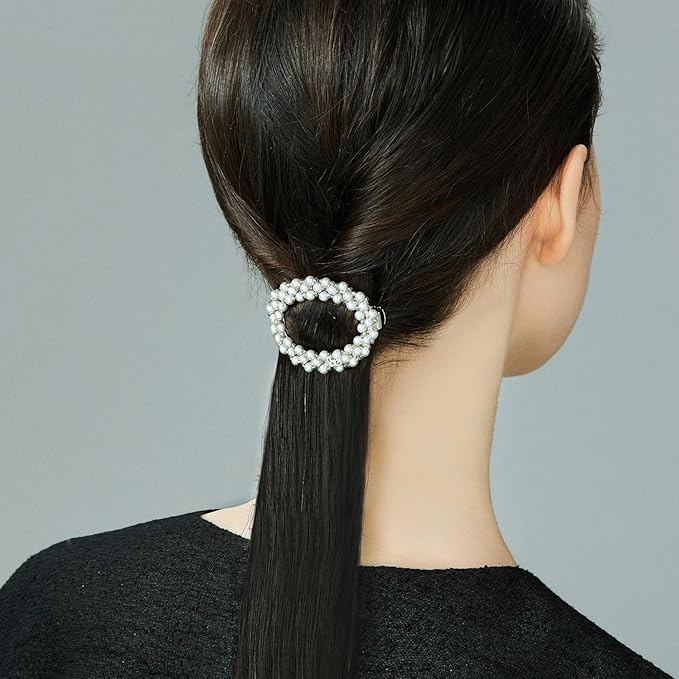Handmade Pearl Crystals Hair Clip for Women, SHE'S FREE STYLE JUST FOR YOU Circular Openwork Design Side Hair Clips with Retro Crystals, Vintage-Inspired Hand-Beaded Hair Accessory