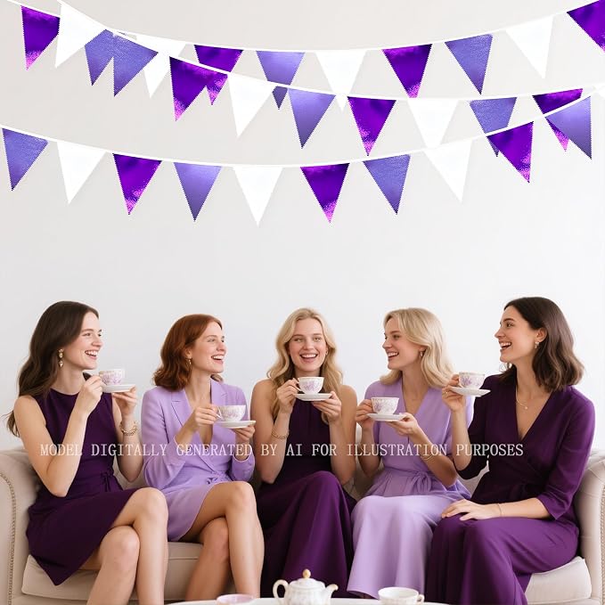 Purple and White Party Decorations Metallic Fabric Ombre Purple White Triangle - Image 6