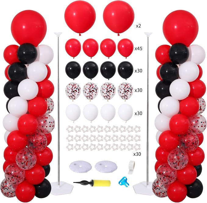 Red and Black White Balloon Column Stand Kit Set of 2 by KIRINDECORATION
