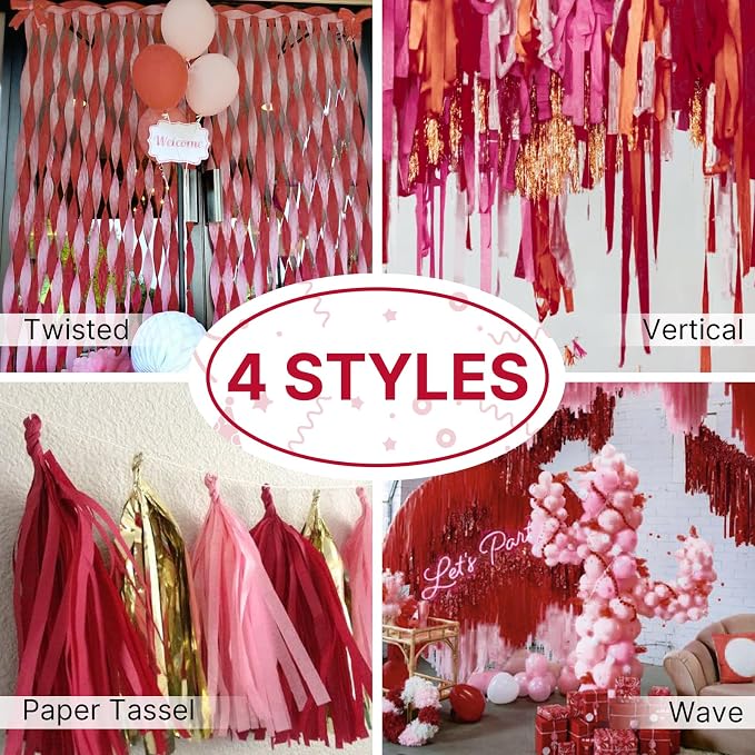 PartyWoo Gold and Burgundy Crepe Paper Streamers 6pcs 492ft Pack of Gold and - Image 5