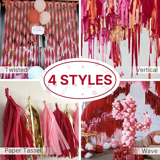 PartyWoo Red Pearl Red Crepe Paper Streamers 6 Rolls 492 FT Streamers | - Image 5
