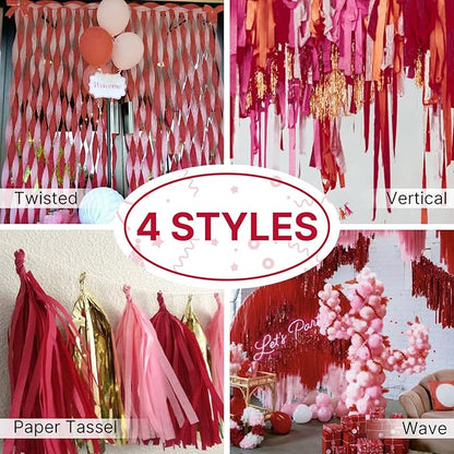 PartyWoo Red Pearl Red Crepe Paper Streamers 6 Rolls 492 FT Streamers | - Image 5