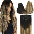 GOO GOO Clip in Hair Extensions Real Human Hair, Remy Human Hair Extensions Clip ins for Women, Natural Human Hair, 20inch 120g 7Pcs, 2/6/18 Balayage Brown to Dirty Blonde